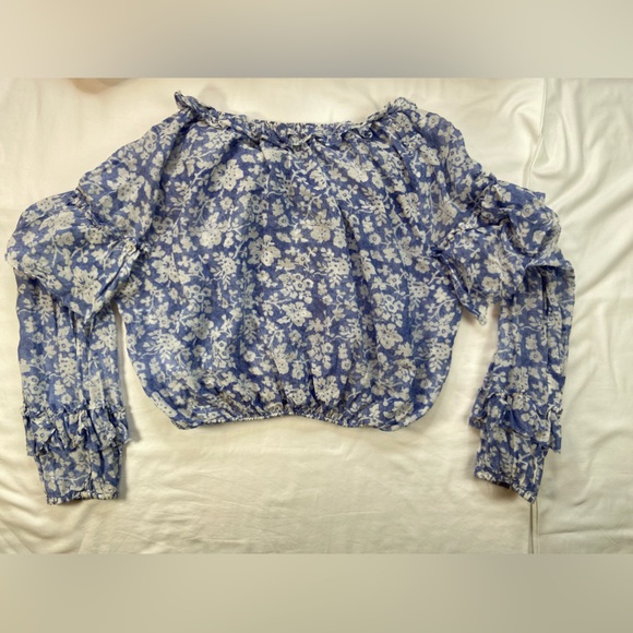 LoveShackFancy Floral Blue Popover Cropped Top‎ Size Large - Picture 9 of 9